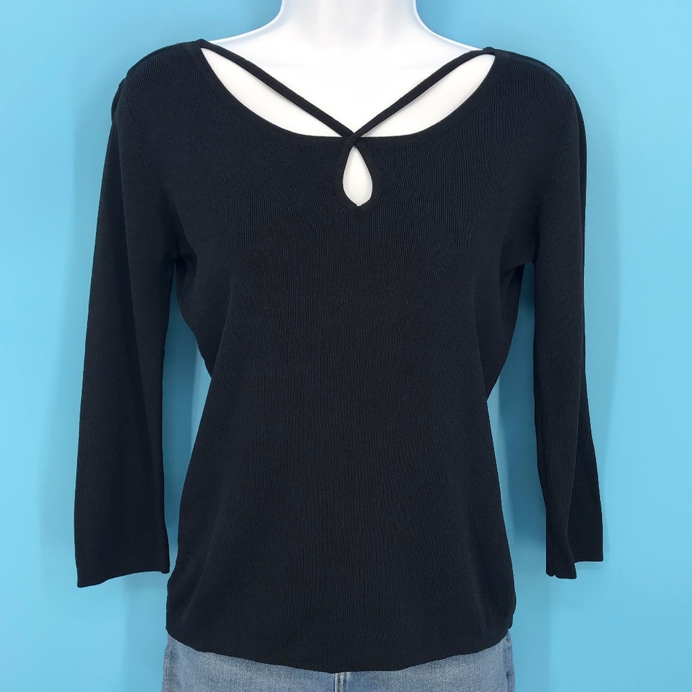 Joseph A. Black Stretch Top with Keyhole Front